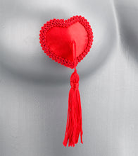 Load image into Gallery viewer, Burlesque red heart and pompom nipple pasties